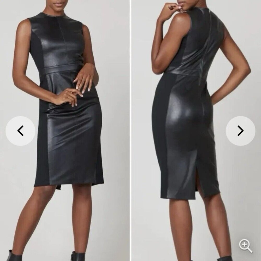 SPANX Leather-Like Combo Sheath Black Dress Size 2X Fitted
